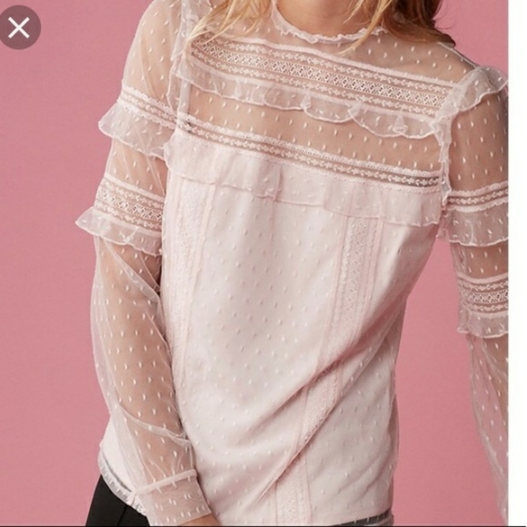 Tops - Express Pieced lace mesh ruffle blouse top